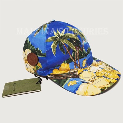 Gucci Blue Tropical Palm Floral Baseball Cap GUCCI MENS BASEBALL CAP BLUE PALMS AND FLORAL PRINT SOUVENIR  main image 4