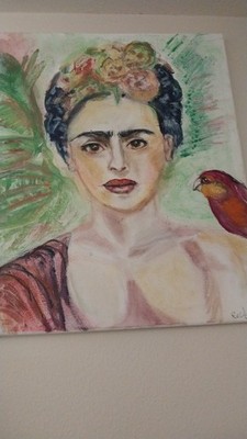 ''Frida Pain'' Frida Kahlo-Inspired Portrait   Vibrant Expressionist Painting