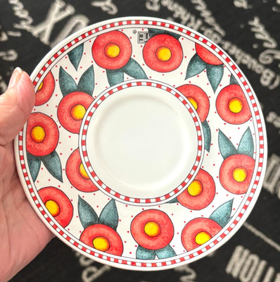 Vtg MARY ENGELBREIT Andrews McMeel Red ROSES Ceramic SAUCER PLATE Be Warm Inside