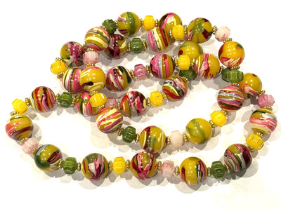 VINTAGE CANDY MARBLED SWIRL ORB BEAD 36'' CHUNKY STATEMENT NECKLACE EUC