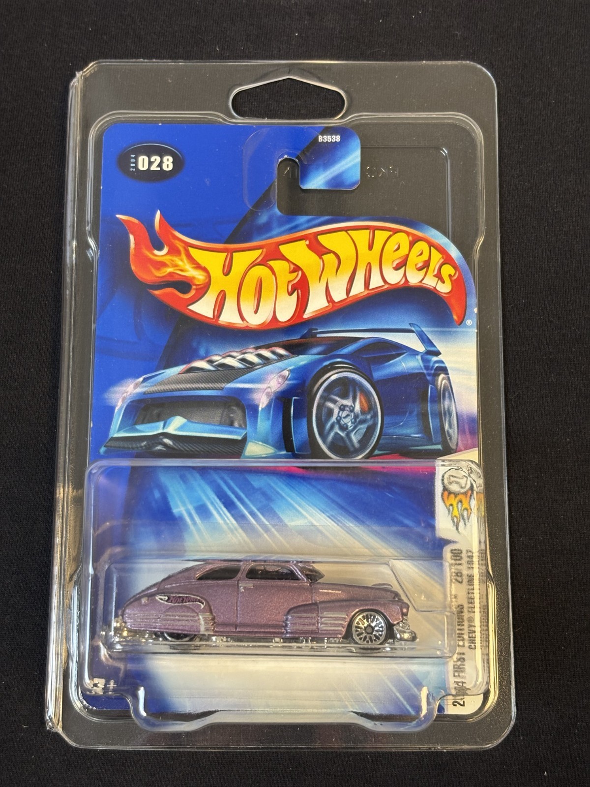 2004 HOT WHEELS 1947 CHEVY FLEETLINE 028 1ST EDITION METALFLAKE LAV W/ PROTECTOR