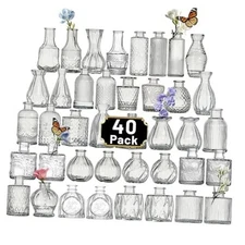 Glass Bud Vase Set of Pcs Small Minimalist Vases for Flowers, Vintage 40 Clear