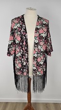 O'Neill Black Floral Fringe Kimono - Boho Festival Wrap - One Size