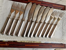 1850s French Chistofle silverplate fish forks & knives:Set of 6,Japanese pattern