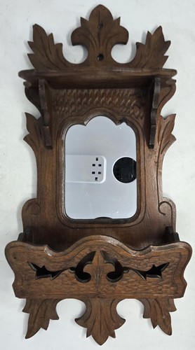 Vintage Chippendale Mirror w Cut Rococo Scrollwork & Storage Compartment Wood 2' - Picture 1 of 12