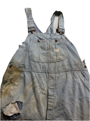 Vtg 1950s Penneys Big Mac Pinstripe Overalls Distressed Thrashed 50s 40x28