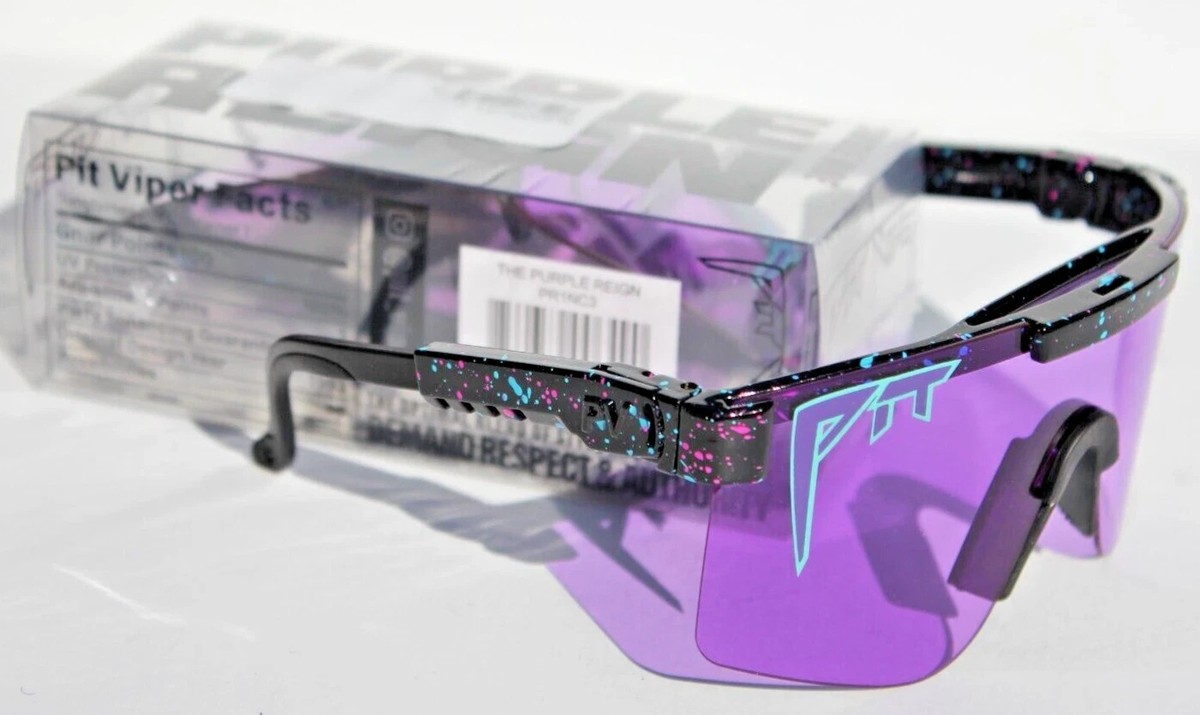 NEW Pit Viper Purple Reign Sunglasses - Black Splatter w/ Purple Lens - 80s Pit Viper The Purple Reign Single Wide Black Purple Blue New  main image 4