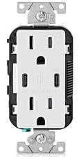 Leviton Duplex Outlet USB Dual Type-C T5635-W 15 Amp 125V  In-Wall Charger White