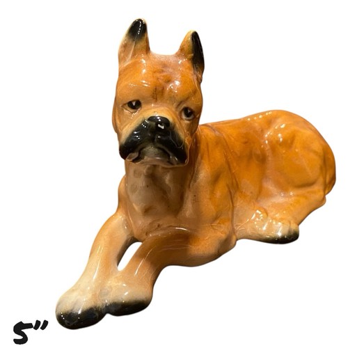 Miniature Boxer Porcelain Brown Dog 5" Vintage Figurine Japan