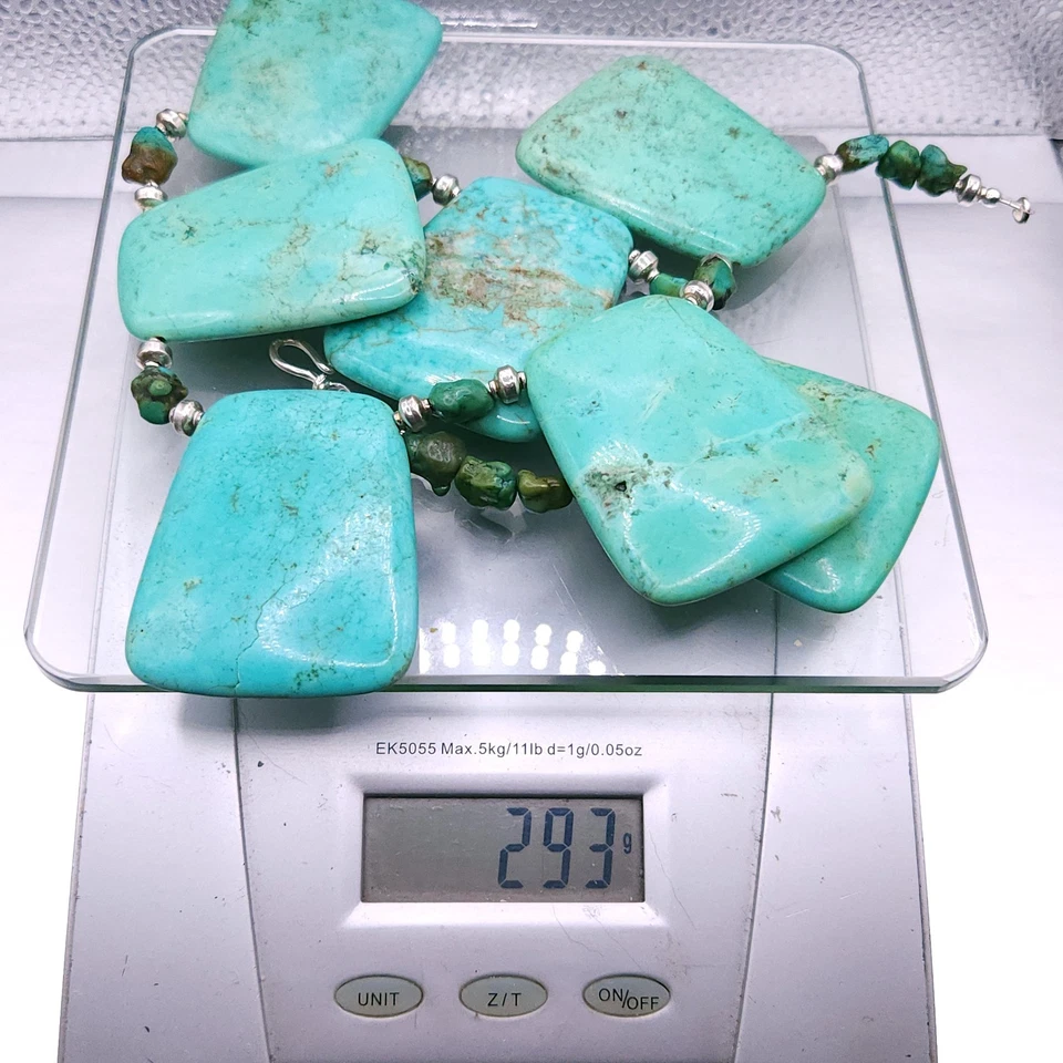 Vtg Couture Turquoise Panel Sterling silver Bib Collar Statement Necklace 17" - Image 2 of 4