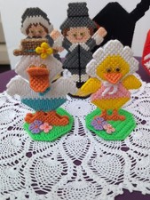 Vintage Plastic easter Decor Canvas Needlepoint Handmadel Cat Pumpkin Coasters 