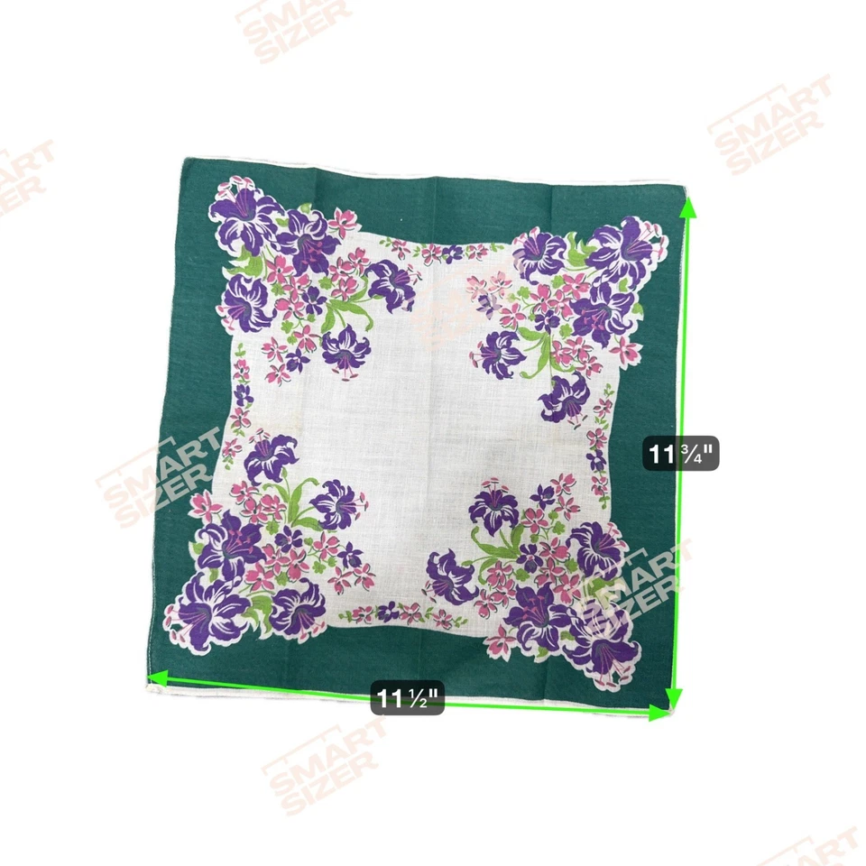 Pañuelo Floral Vintage Algodón Cuadrado 11.75" Púrpura Rosa Verde Fresia Foto 4 de 4