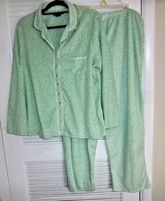 Earth Angels Fleece/Plush Pajama Set, XL, Green w/ White Polka Dots, Exc
