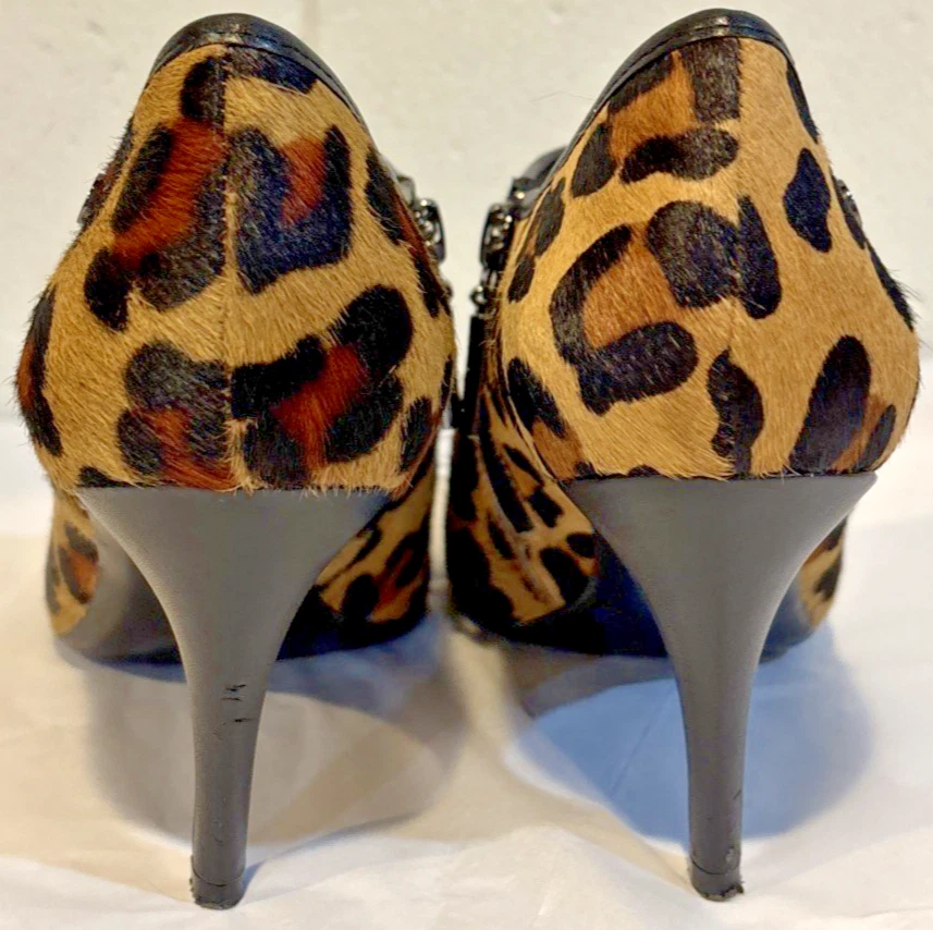 Calvin Klein Jenny Botines Tacones Piel de becerro Marrón Estampado de Leopardo Para Mujer 7.5 M Foto 3 de 4