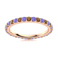 2MM Round Tanzanite  Smoky Quartz 925 Sterling Silver Rose Plated Eternity Ring