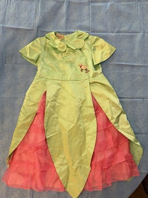 Gucci Girls Green Satin Pink Tulle Dress Duck Embroidered Made In Italy Size 6