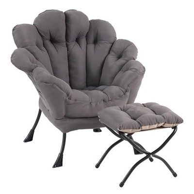 2025 Lazy Chair with Ottoman, Modern Floral Chair with Folding Footrest, 