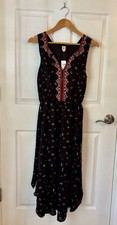 NWT GAP Boho Embroidered Midi Dress XS Black Red Sleeveless V-Neck Festival Chic