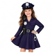 Kids Police Officer Costume Girls Cop Uniform 7-8 Years Navy Blue Police Dress