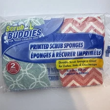 Scrub Buddies Printed Scrub Sponges 2 Pack – Multi-Purpose Kitchen Cleaning Pads