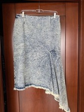 Balenciaga Acid Wash Asymmetrical Jean Skirt Frayed Hem Blue Denim FR Size 44