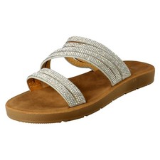 Ladies Savannah Slip On Diamante Detailed Summer Sandals Sliders - F0R0448