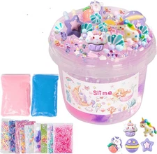 Clear Slime Unicorn Dreamy Glitter,10 oz Slime Bucket with 12 Bags Set,Party
