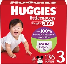 Huggies Size 3 Baby Diapers, Little Movers HuggFit 360° 3, White 