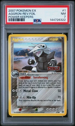 2007 POKEMON EX POWER KEEPERS #1 AGGRON-REVERSE FOIL PSA 7