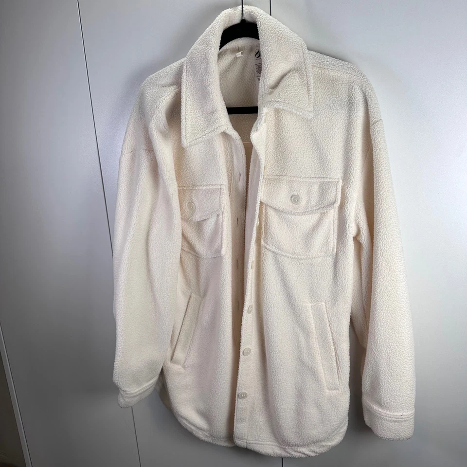 Acogedora chaqueta polar Lou & Grey para mujer L crema de gran tamaño con botones Cottagecore Foto 2 de 4