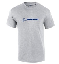 Boeing Blue Logo US Aviation Plane Jet 747 787 Geek Sport Gray Cotton T-shirt