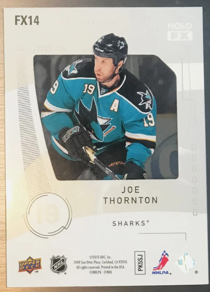 Joe Thornton SP Authentic Holoview FX card FX14, 2009 -10 NHL, San Jose Sharks - Image 2 of 2
