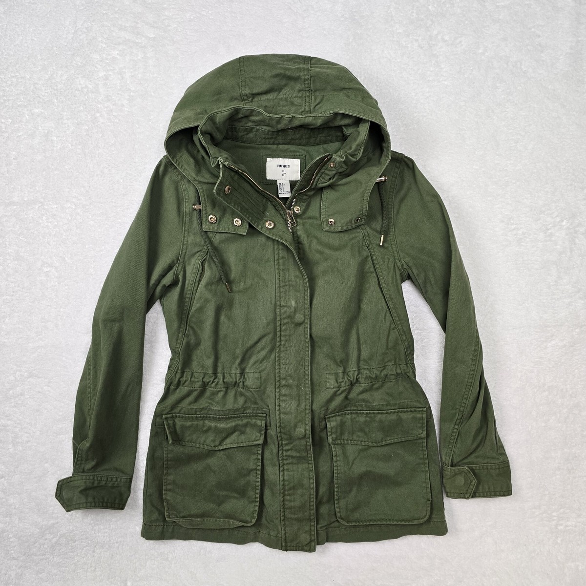 Hood Olive Green Jackets Ladies Forever 21 Mid Length Full Zip