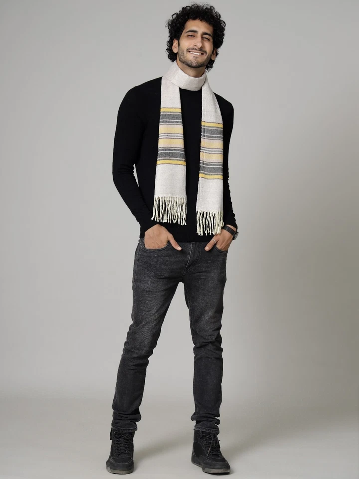 Hombres Mujeres 100% BUFANDA CACHEMIRA Hecha en India Suave Lana Envoltura Rayas Púrpura y Gris Foto 2 de 4