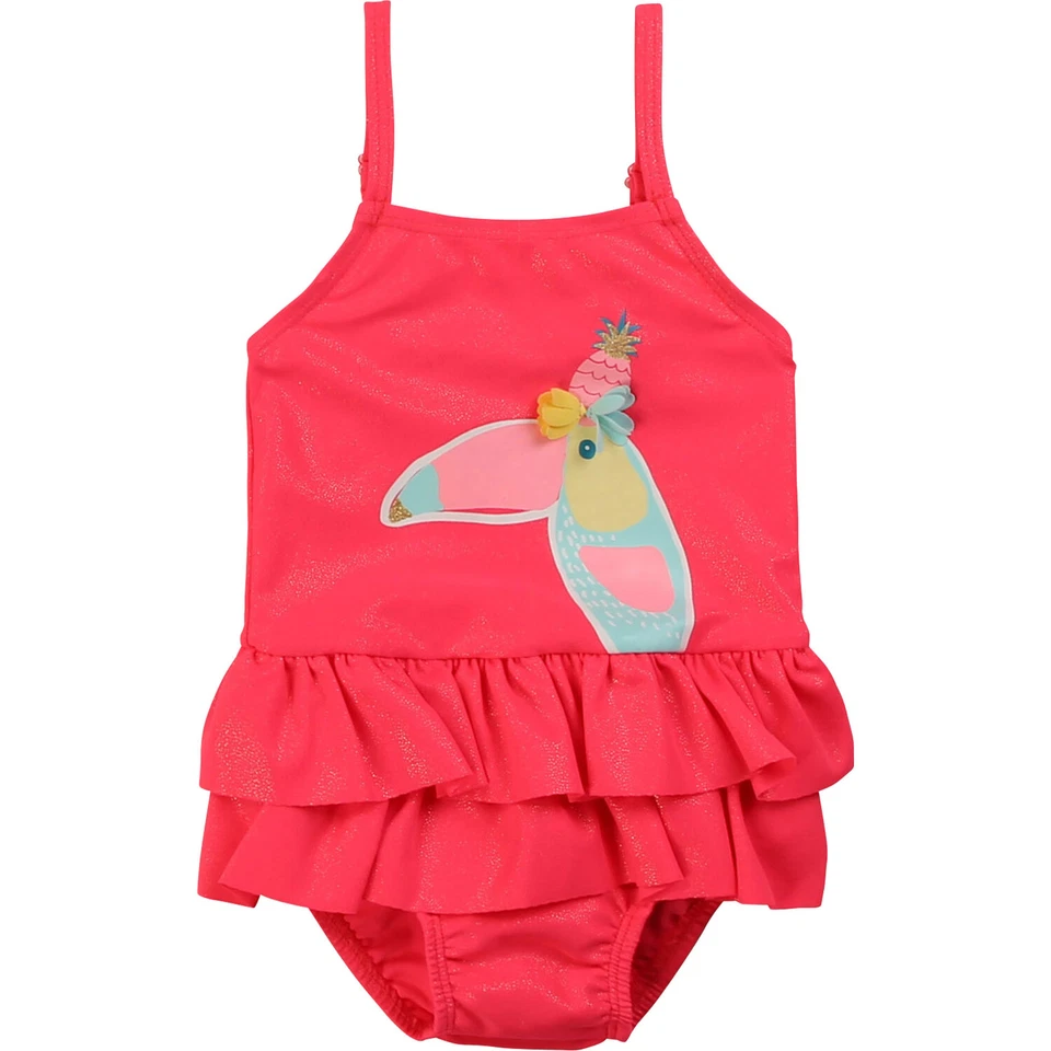 Billieblush Kleinkinder Badeanzug fluo rose pink Tukan Rüschen Groessen 68 - 98 