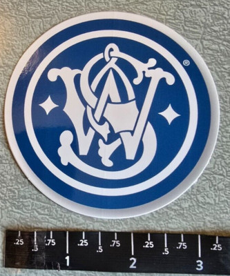 ~NOT REPRO - Smith and Wesson Light Blue/White Vinyl Decal Sticker Shot Show