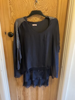 Obsession Silk Dress- Sequins On Dropped Sleeves-  Size Large 40 Inch Bust