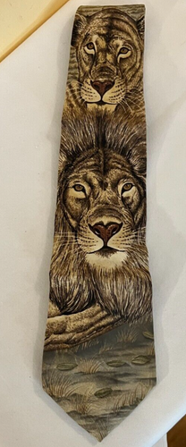 1995 Marc Dennis 100 % Seide Krawatte Wild Kingdom Dynamic Duo LIONS KRAWATTE mit schwarz