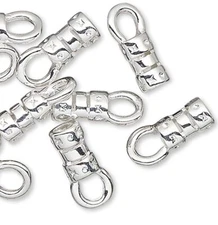 Crimp End, 10 Silver Plated Brass 5.5x3.5mm Crimp Tubes with Loop & 2mm ID
