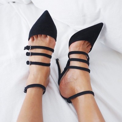 NEW ZARA BLACK SUEDE LEATHER COURT HEEL SHOES WITH STRAPS 6217/301  SOLD OUT