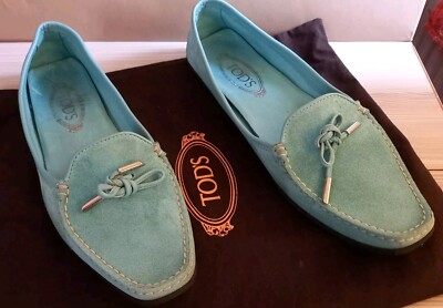 Tod's moccasins Turquoise Shoes Women Suede  Loafers Size 41 made in Italy