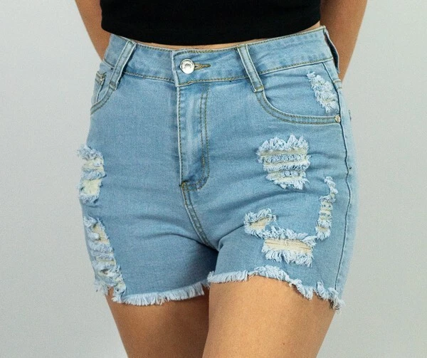 HIGH WAISTED BLUE RIPPED DENIUM SHORTS Size 12