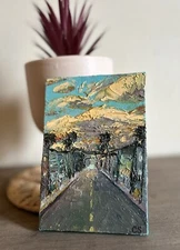 On The Road, Original Hand Painted Impasto Oil Painting On 4x6in Canvas Signed