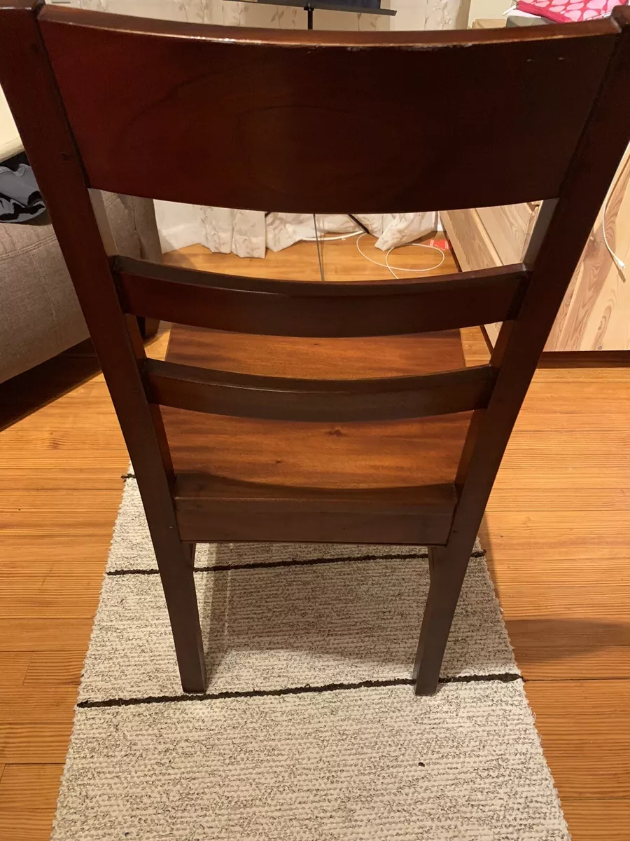 Solid wood Crate Barrel dining table with 6 chairs matching bar hutch