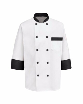 Phoenix Checf Coat Black Trim White Small 100% Polyester Double Breasted