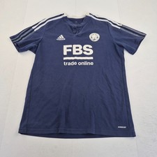 LEICESTER CITY Shirt Large Blue Mens Henley Short Sleeve Logo