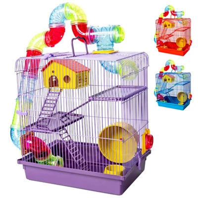 Hamster Cage with Tubes & Accessories - Multi Level Hamster Cage with Wheel - Image 1 of 4