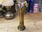 Antique  Fenton Diamond & Rib Green Carnival Glass Swung Vase