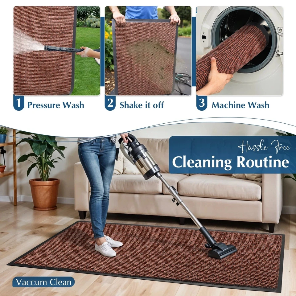 Large Heavy Duty Non Slip Rubber Back Door Mat Barrier Hallway Kitchen Floor Rug - Image 4 of 4