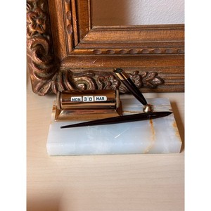 Vtg 1950s Sheaffer's Perpetual Calendar Desk Set Onyx Base MCM Office Decor